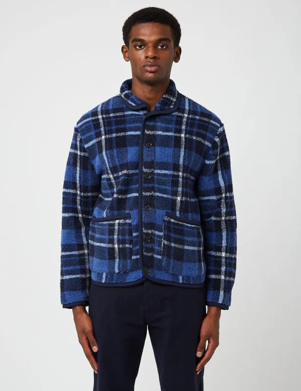 Universal Works Lancaster Jacket (Check Sherpa Fleece) - Blue sold by Article London