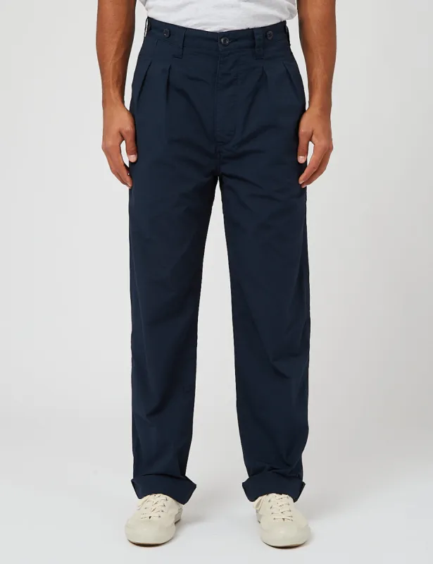 Nigel Cabourn Pleated Chino (Ripstop) - Navy Blue sold by Article London