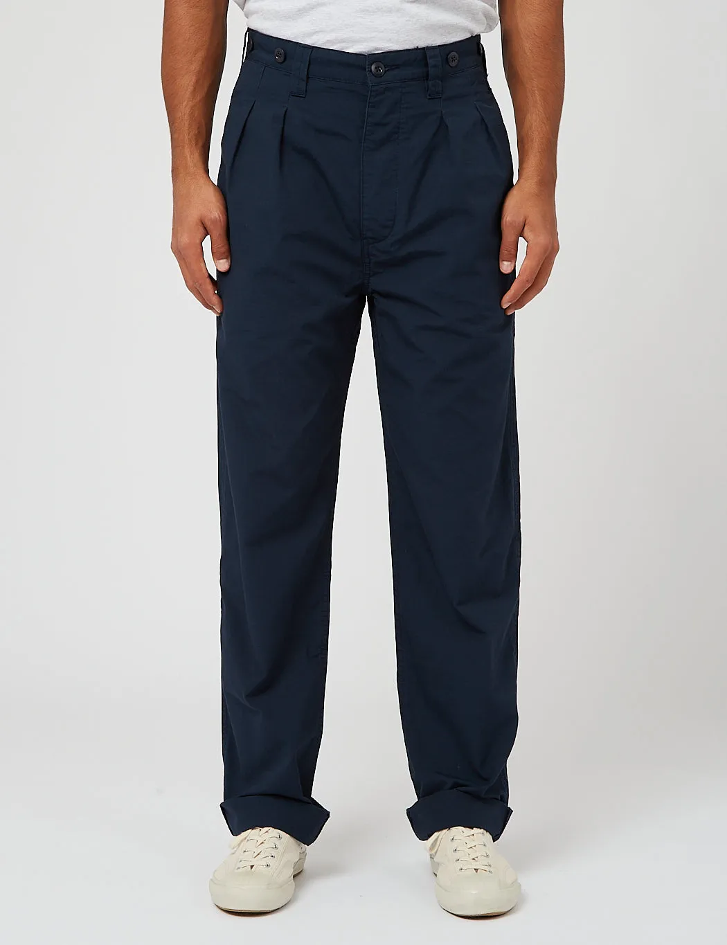 Nigel Cabourn Pleated Chino (Ripstop) - Navy Blue sold by Article London
