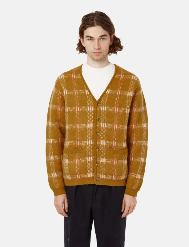 Beams Plus Mohair 9G Cardigan (Jacquard Check) - Mustard Yellow sold by Article London