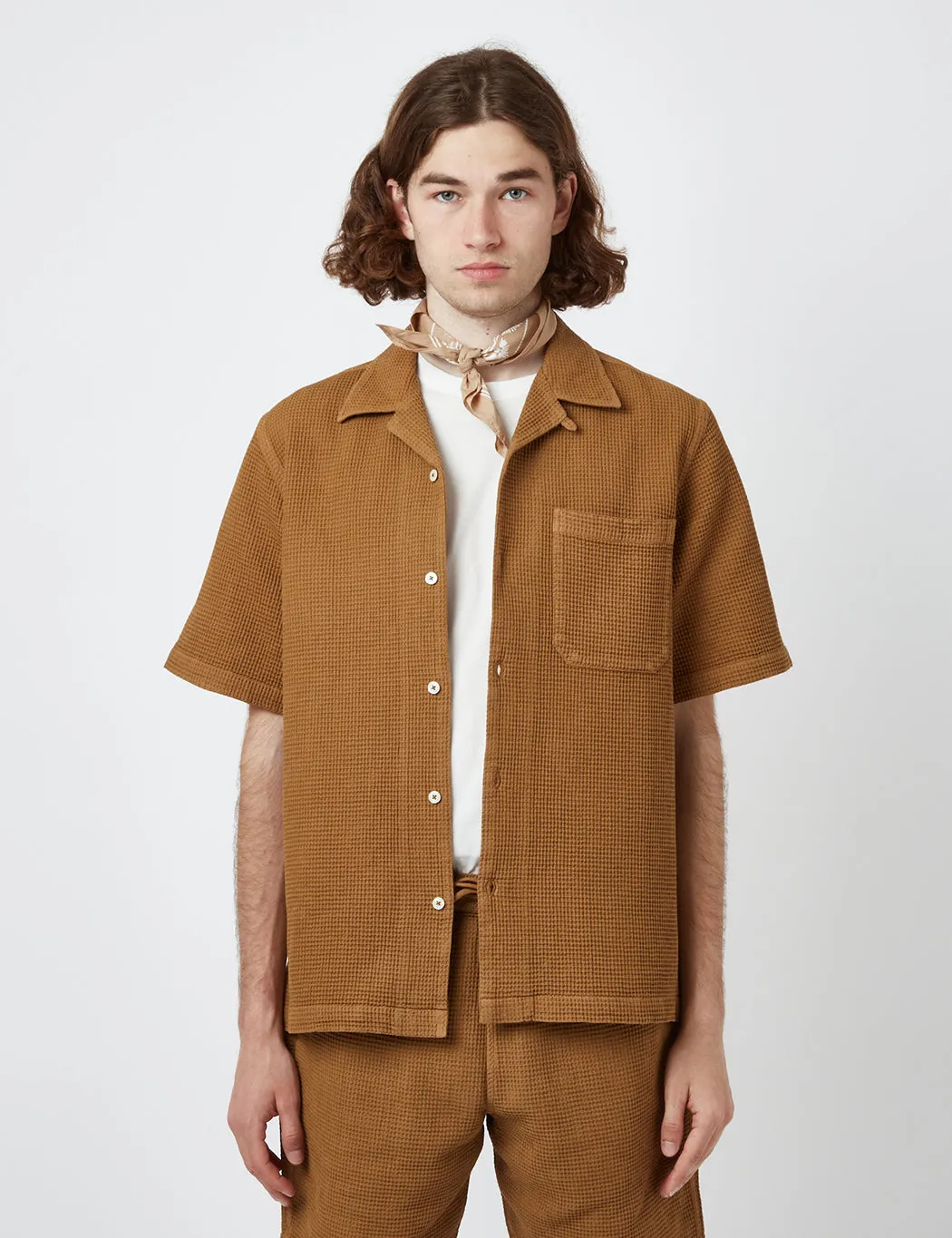 Universal Works Camp Shirt (Japanese Waffle) - Bronze sold by Article London product image thumbnail 4