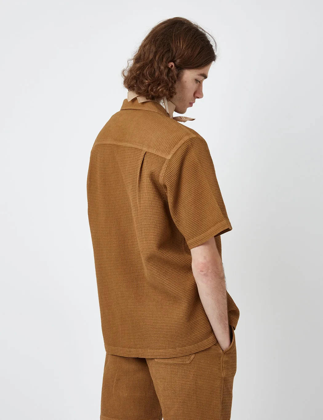 Universal Works Camp Shirt (Japanese Waffle) - Bronze sold by Article London product image thumbnail 3