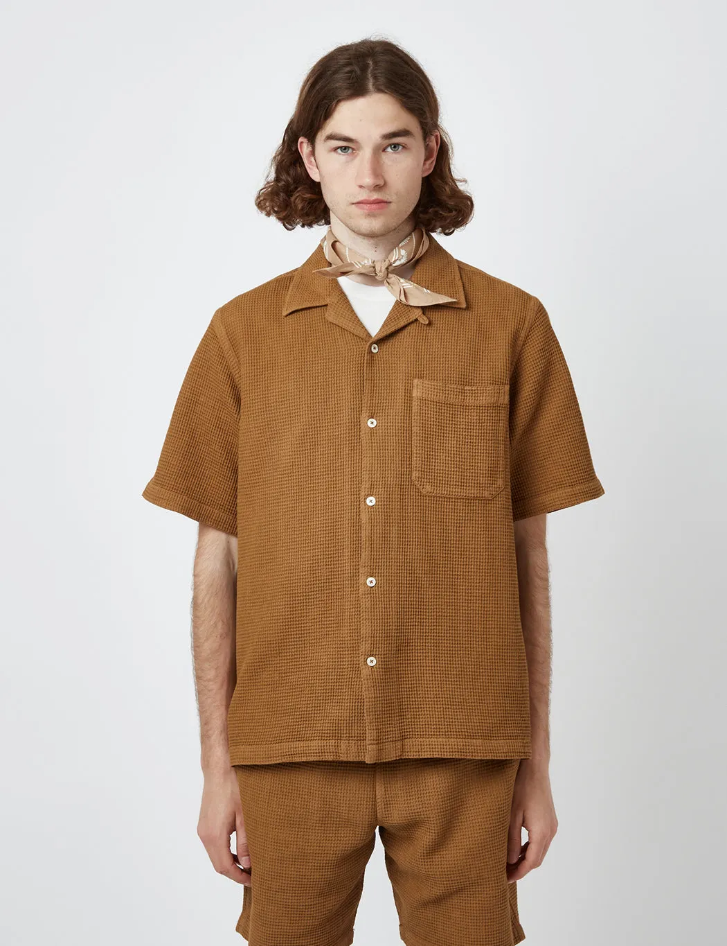 Universal Works Camp Shirt (Japanese Waffle) - Bronze sold by Article London