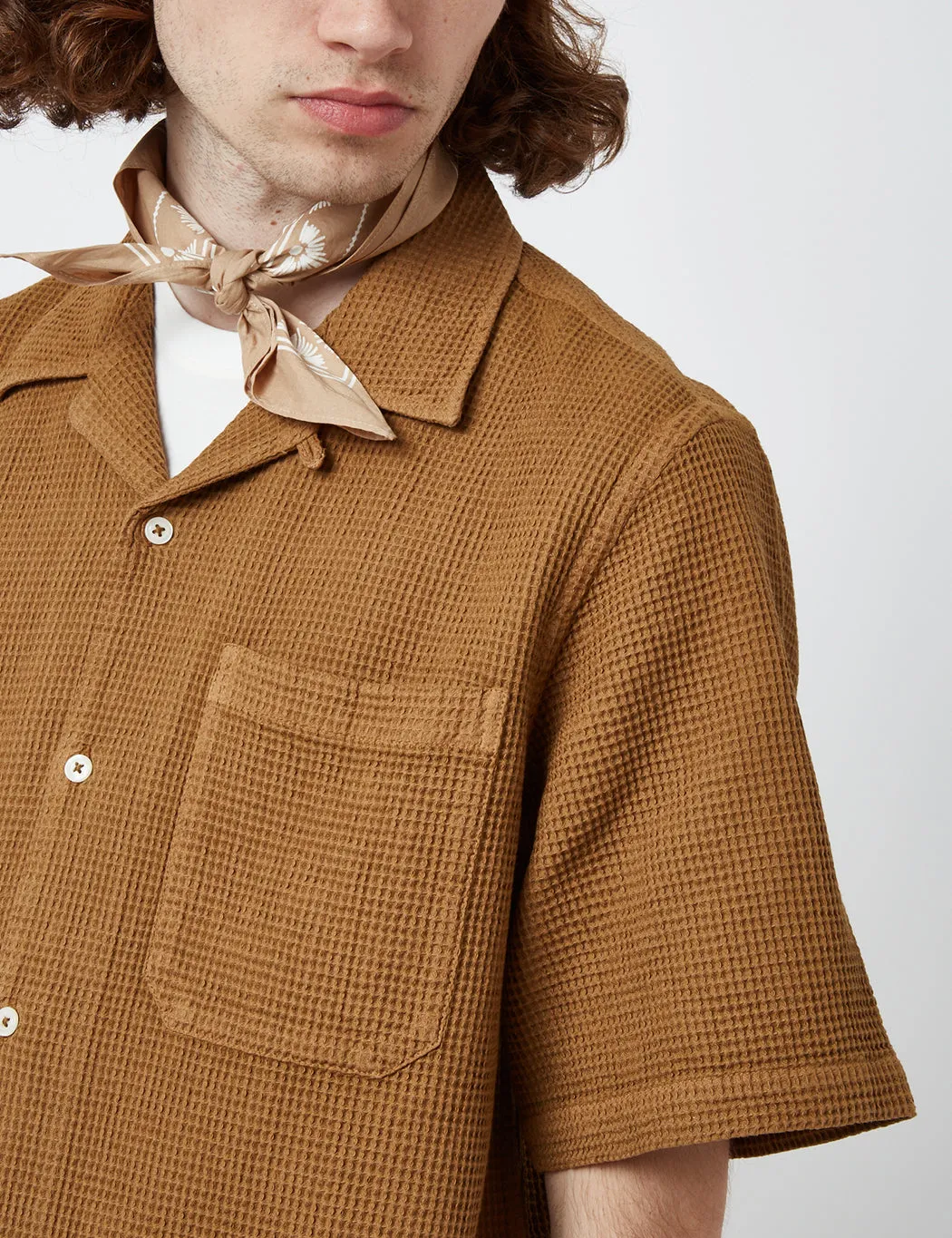 Universal Works Camp Shirt (Japanese Waffle) - Bronze sold by Article London product image thumbnail 2