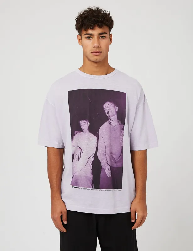 YMC x Museum of Culture Rave Print T-Shirt - Lilac sold by Article London