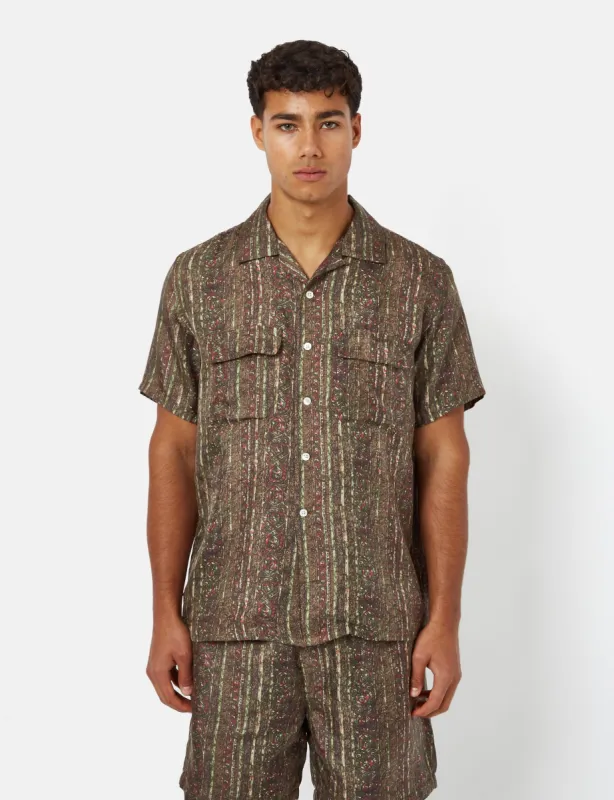 Beams Plus Open Collar Batik Short Sleeve Shirt (Silk) - Olive Green sold by Article London