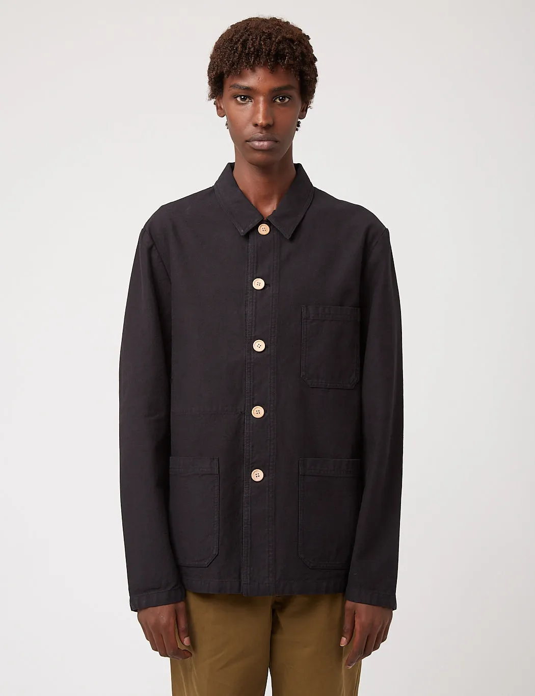 Bhode Chore Jacket (Wood Buttons) - Black sold by Article London