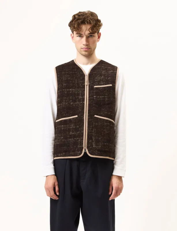 Universal Works Zip Gilet (Marble Fleece) - Brown sold by Article London