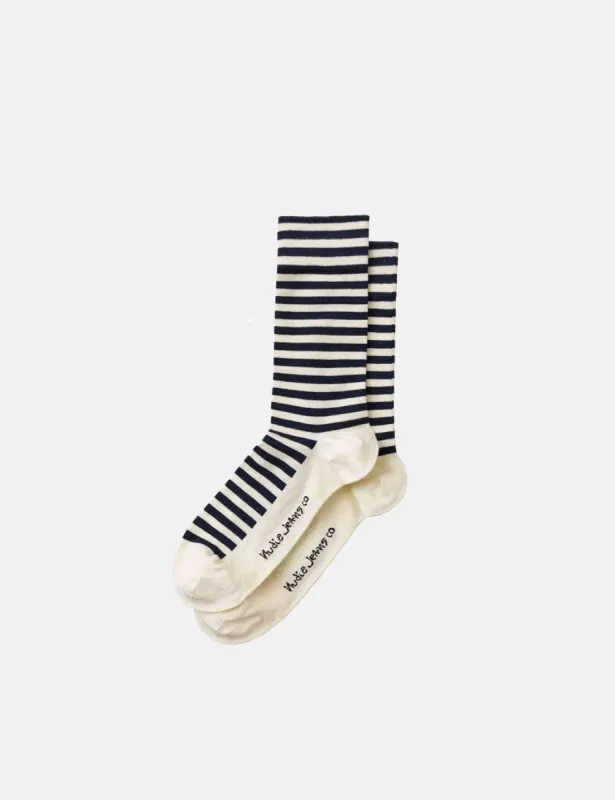 Nudie Olsson Breton Stripe Socks - Off White/Navy Blue sold by Article London