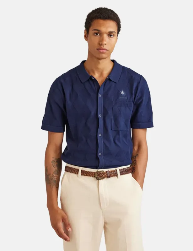 Percival Intarsia Diamond Shirt - Navy Blue sold by Article London