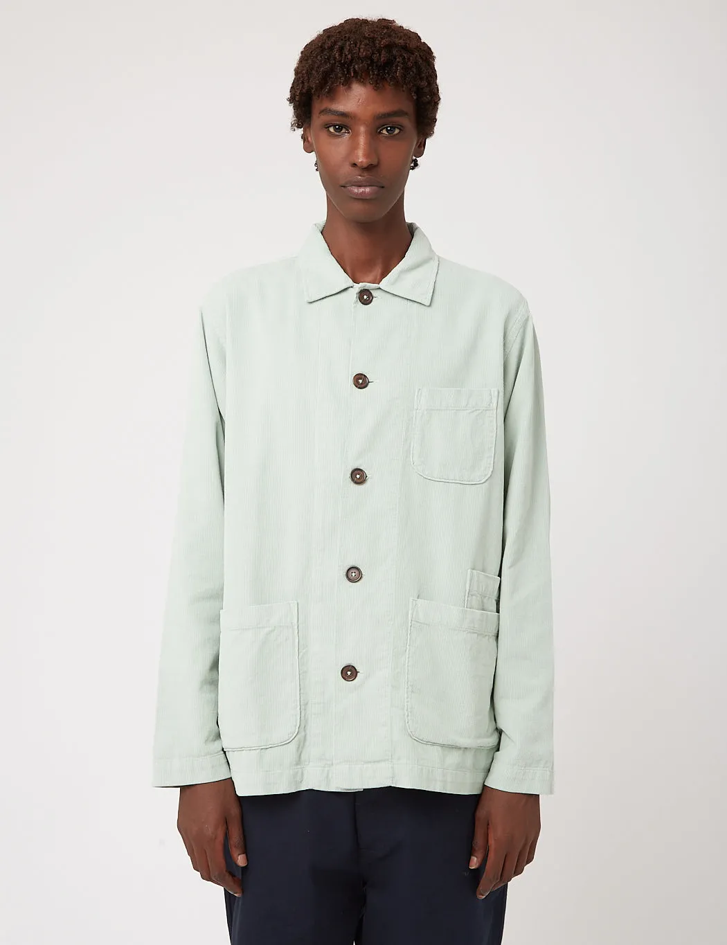 Universal Works Bakers Overshirt (Fine Corduroy) - Cool Green sold by Article London