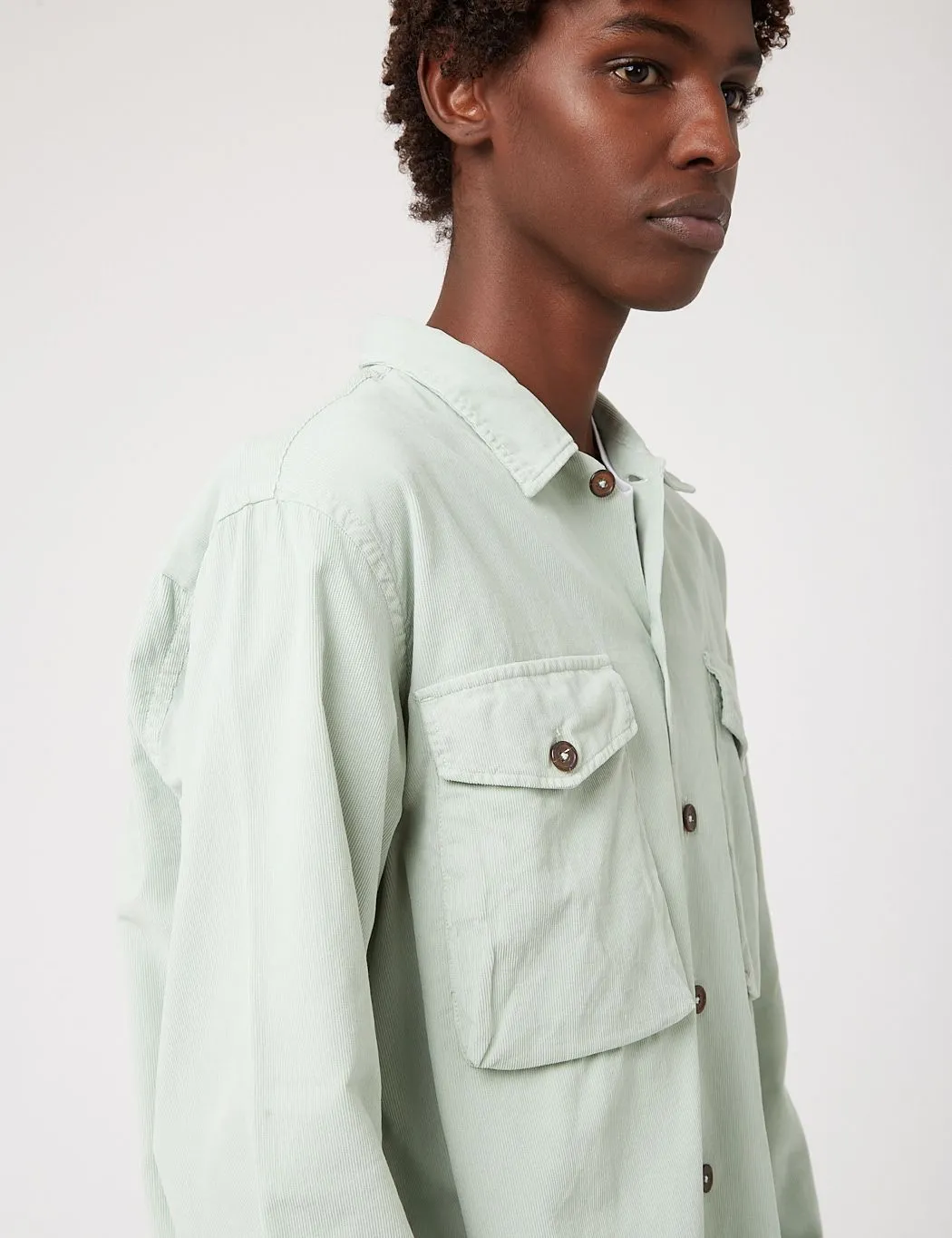 Universal Works Bakers Overshirt (Fine Corduroy) - Cool Green sold by Article London product image thumbnail 2