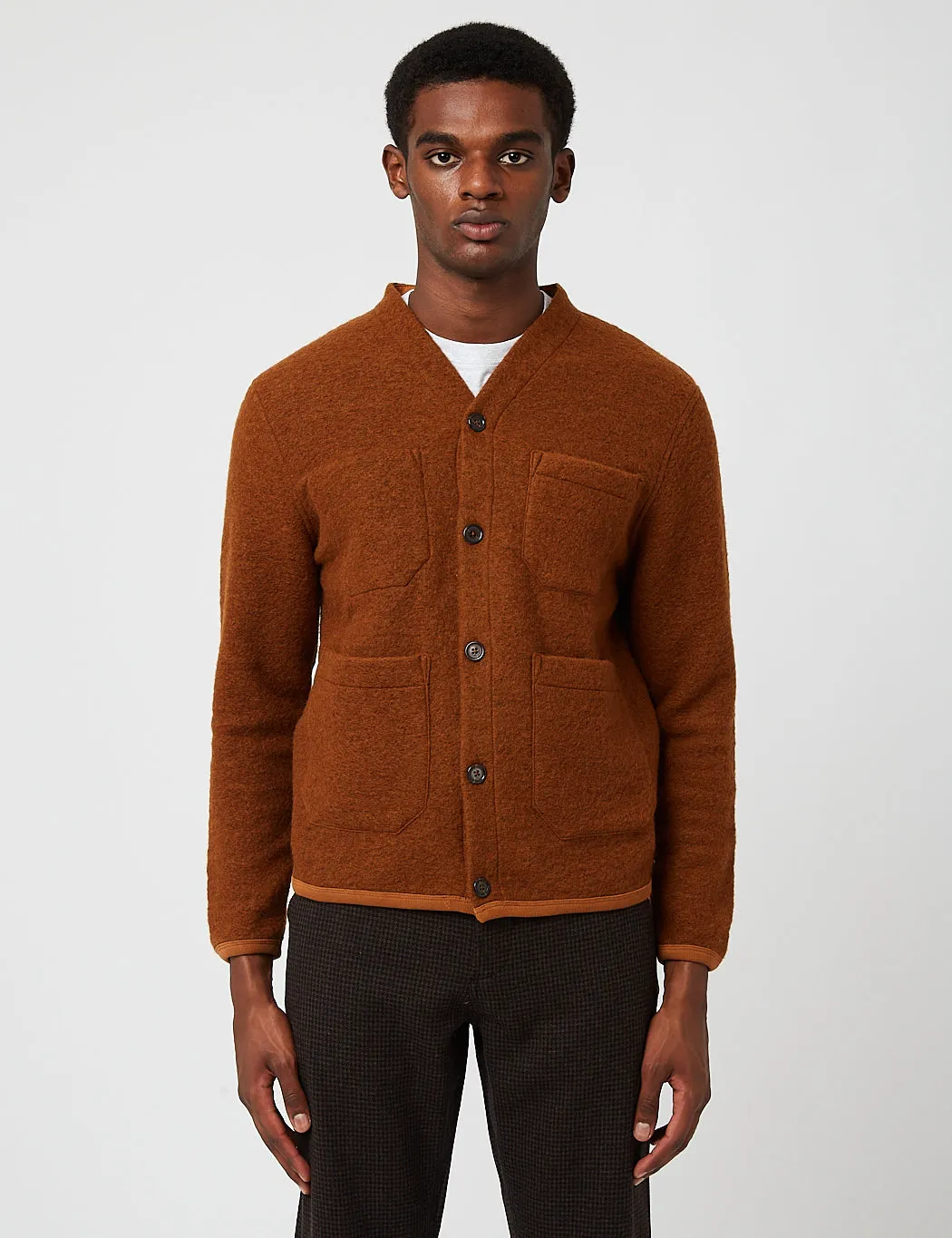 Universal Works Cardigan (Wool Fleece) - Rust Brown sold by Article London
