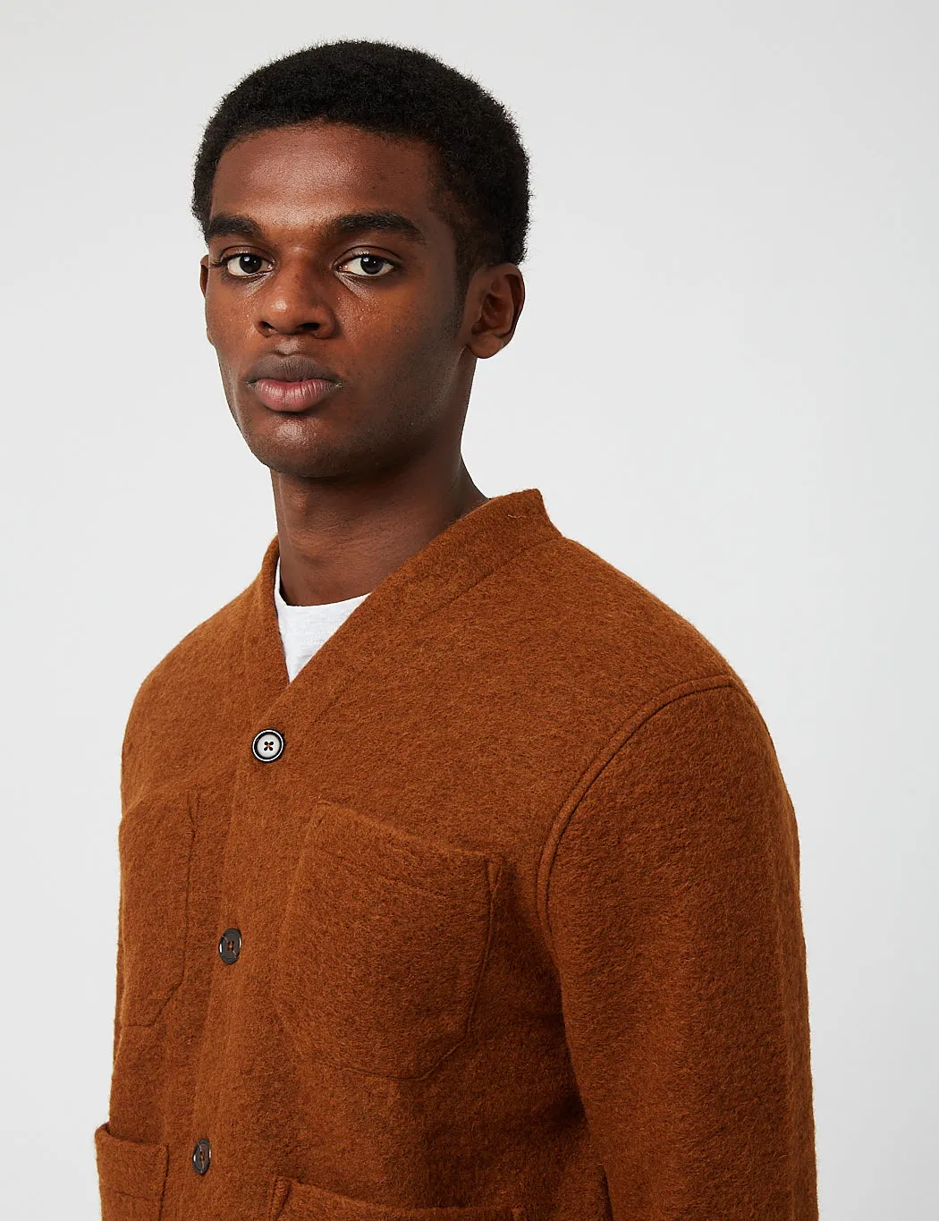 Universal Works Cardigan (Wool Fleece) - Rust Brown sold by Article London product image thumbnail 4