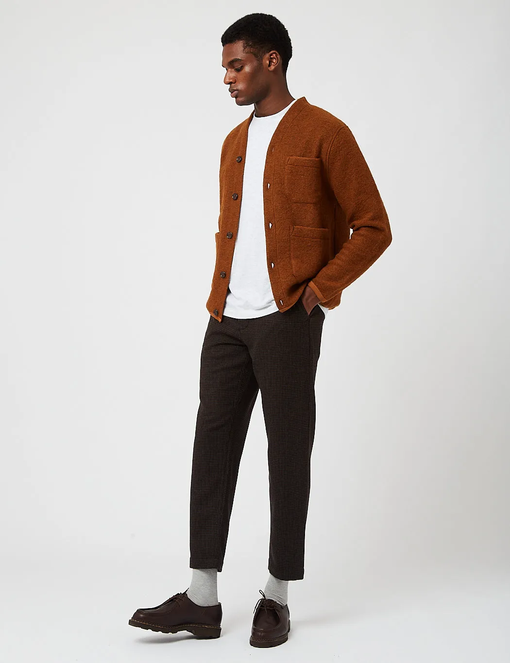 Universal Works Cardigan (Wool Fleece) - Rust Brown sold by Article London product image thumbnail 3