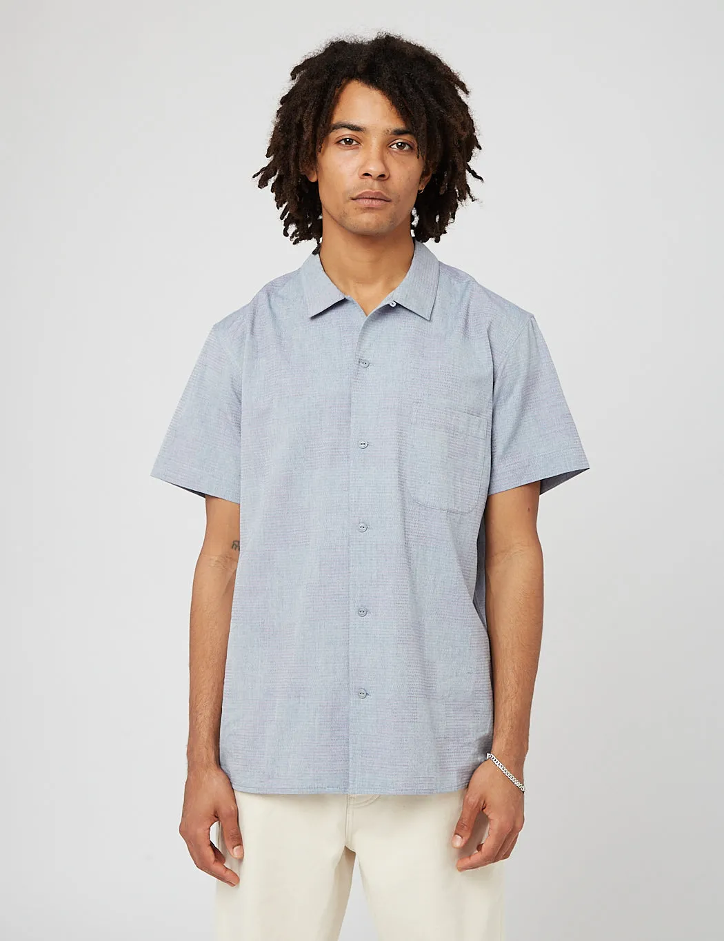 YMC Malick Short Sleeve Shirt - Blue Lilac sold by Article London
