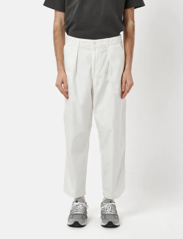 Beams Plus 1 Pleat Trousers (80/3 Cotton Satin) - White sold by Article London