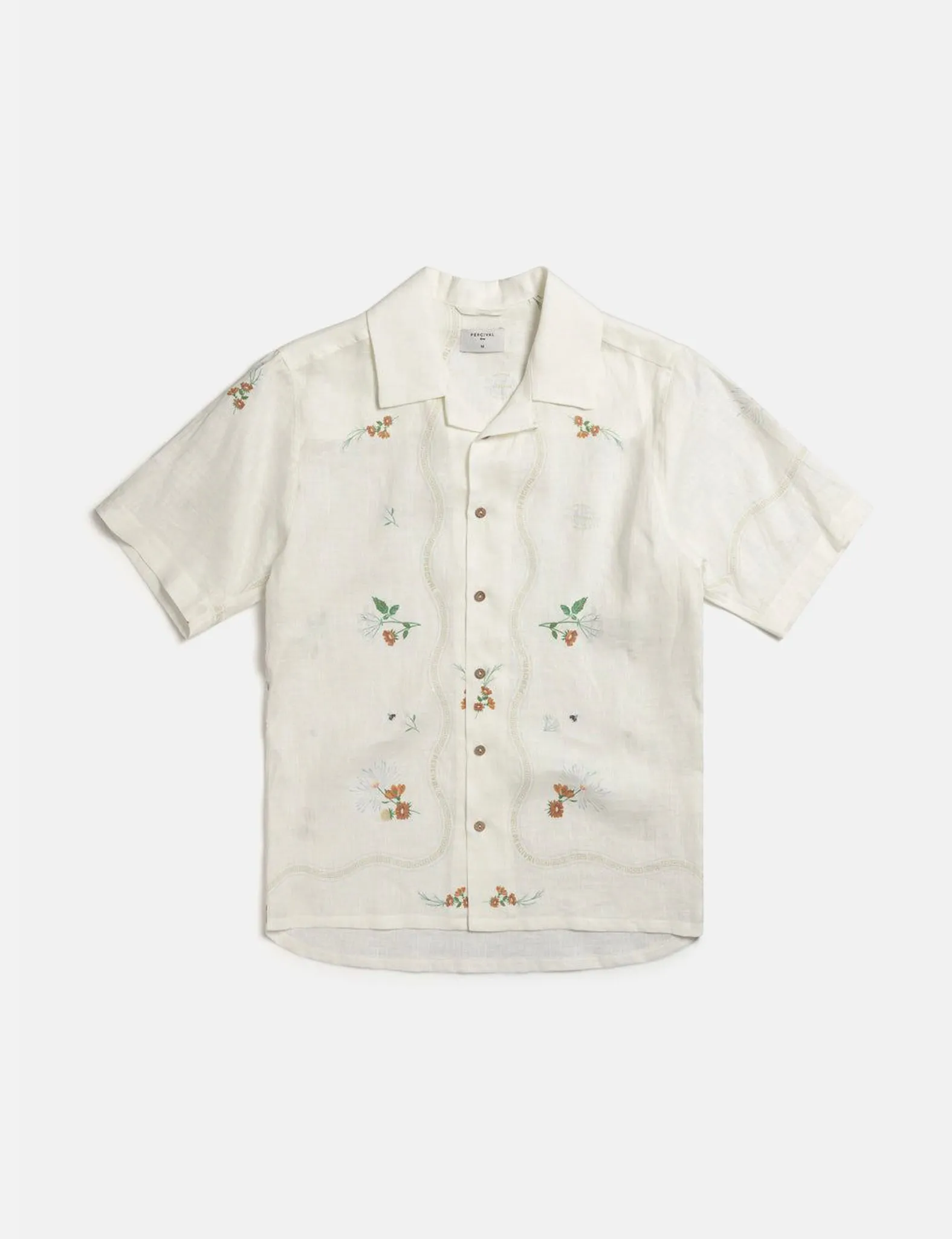 Percival Kowloon Cuban Short Sleeve Shirt (Linen) - White sold by Article London product image thumbnail 3