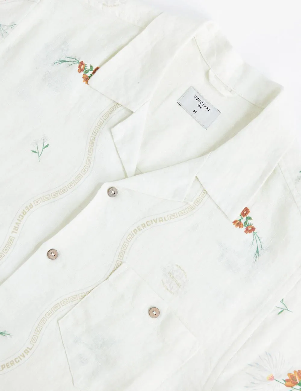 Percival Kowloon Cuban Short Sleeve Shirt (Linen) - White sold by Article London product image thumbnail 4