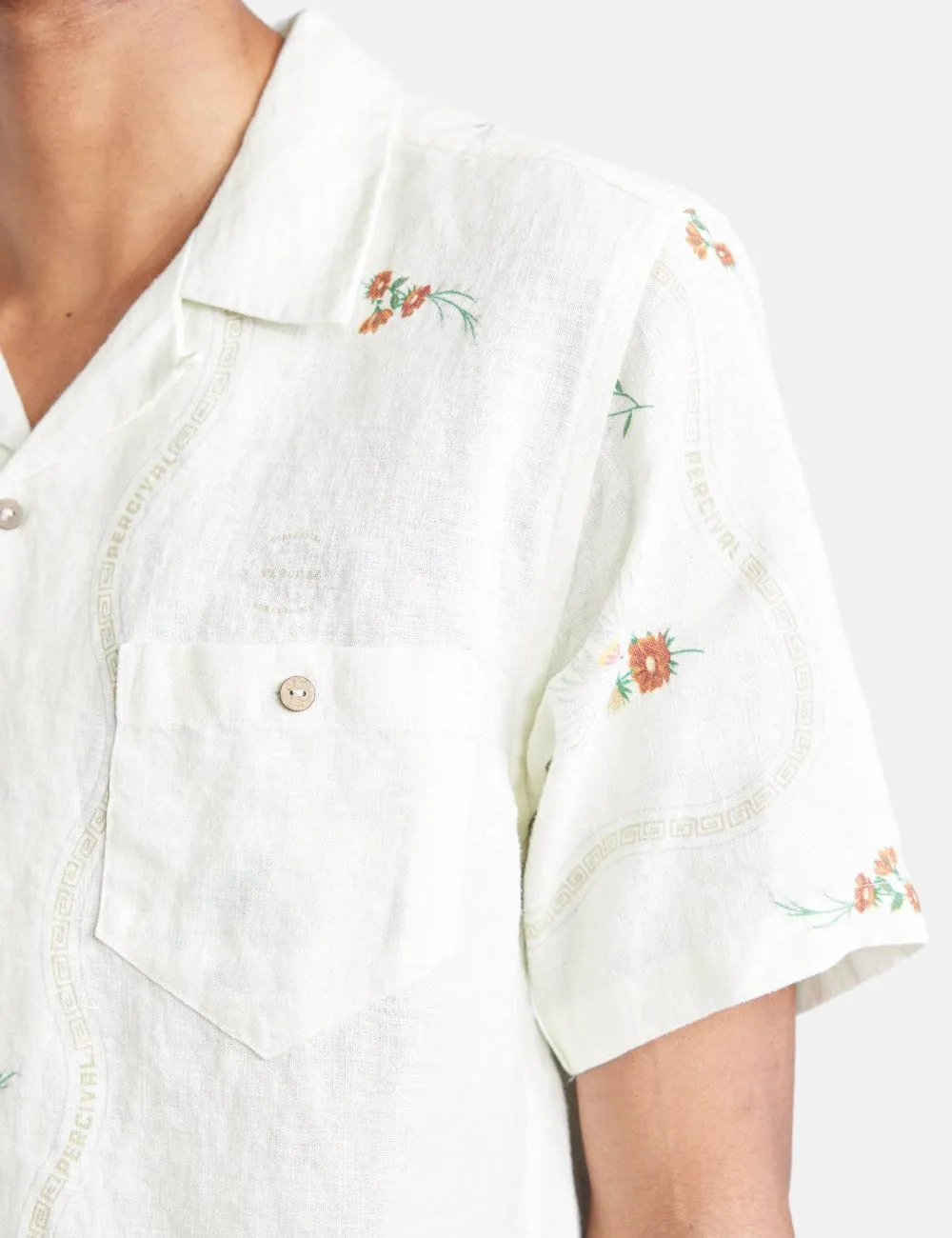 Percival Kowloon Cuban Short Sleeve Shirt (Linen) - White sold by Article London product image thumbnail 2