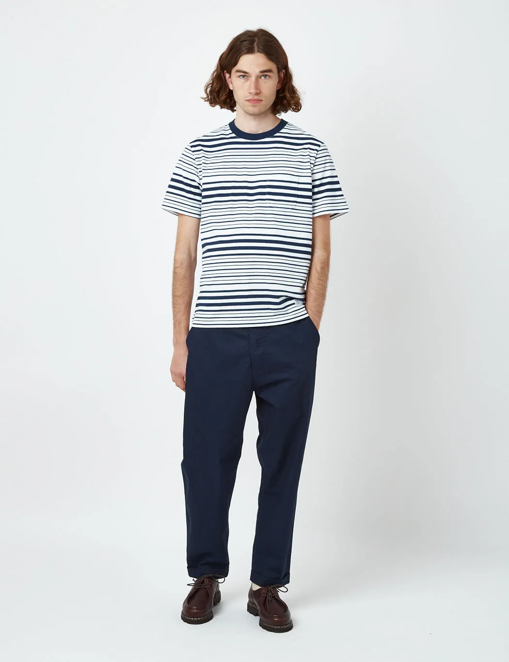 Bhode Shima Striped T-Shirt (Organic) - Navy Blue sold by Article London product image thumbnail 5