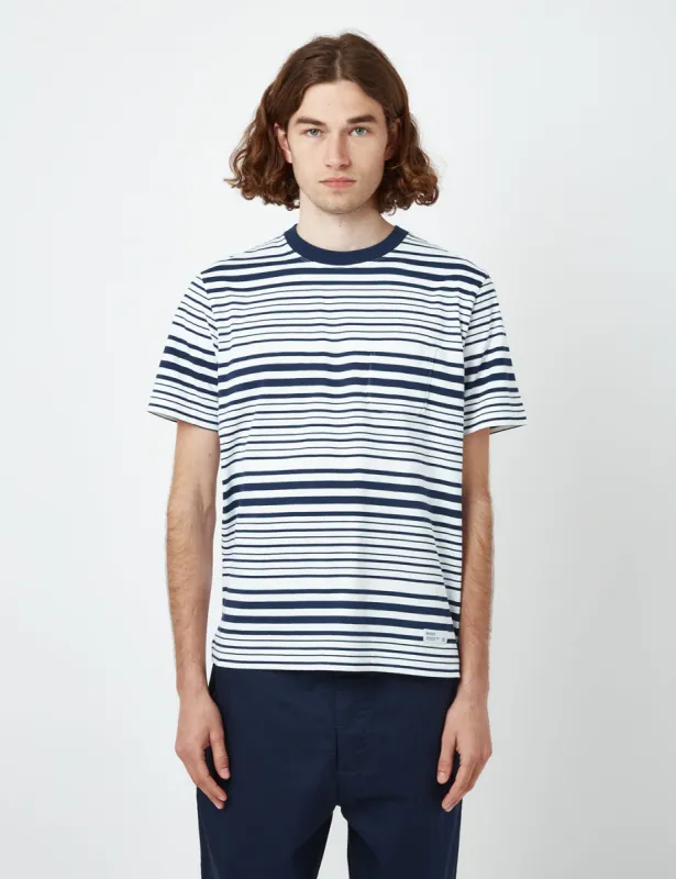 Bhode Shima Striped T-Shirt (Organic) - Navy Blue sold by Article London