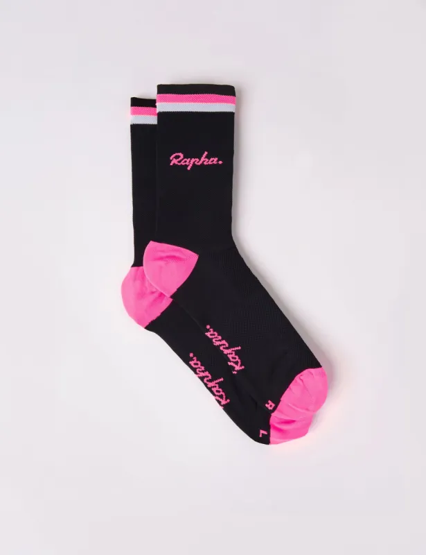 Rapha Logo Socks - Dark Navy / High-Vis Pink / White made by Article London