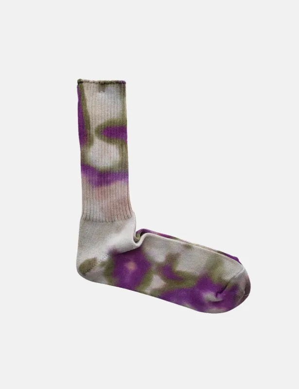 Anonymous Ism Tie Dye Crew Socks - Purple sold by Article London