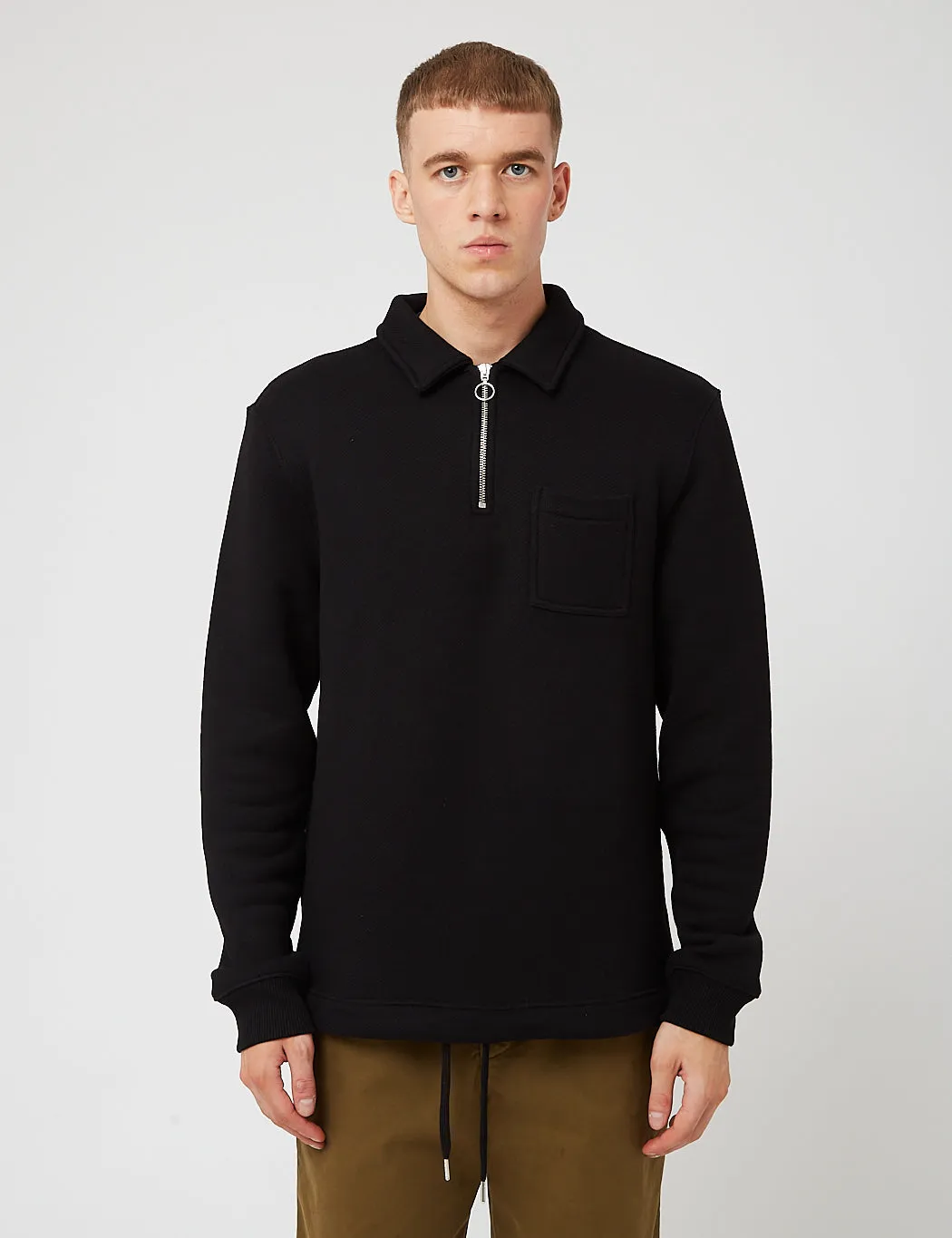 Bhode Everyday Half-Zip Collar Sweatshirt (Loopback) - Pirate Black sold by Article London