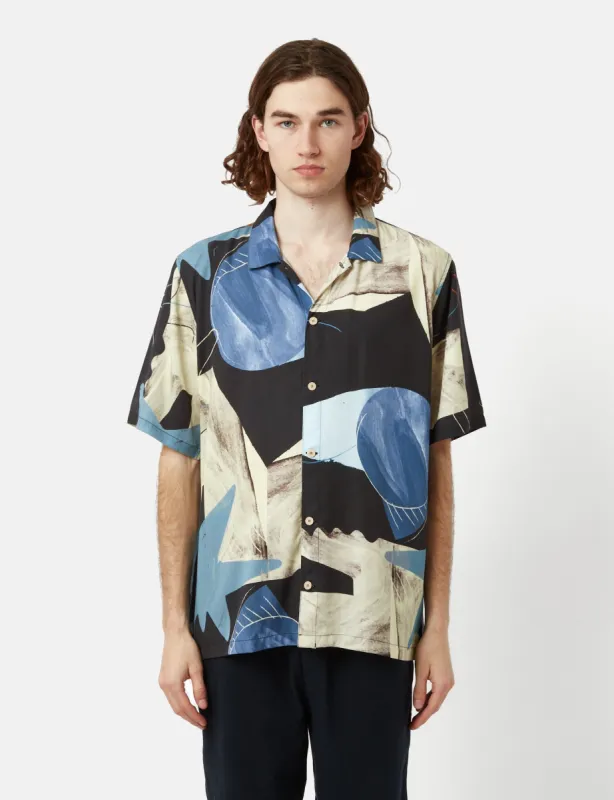 Folk Gabe Tencel Short Sleeve Shirt (Void Print) - Dark Blue/White made by Folk