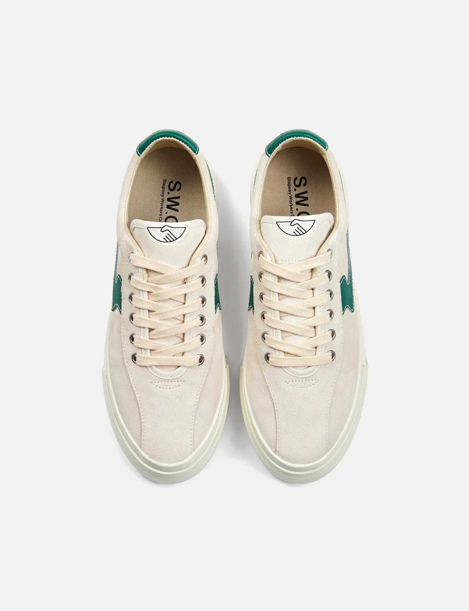 Stepney Workers Club Dellow S-Strike Trainers (Suede) - Ecru/Green sold by Article London product image thumbnail 3