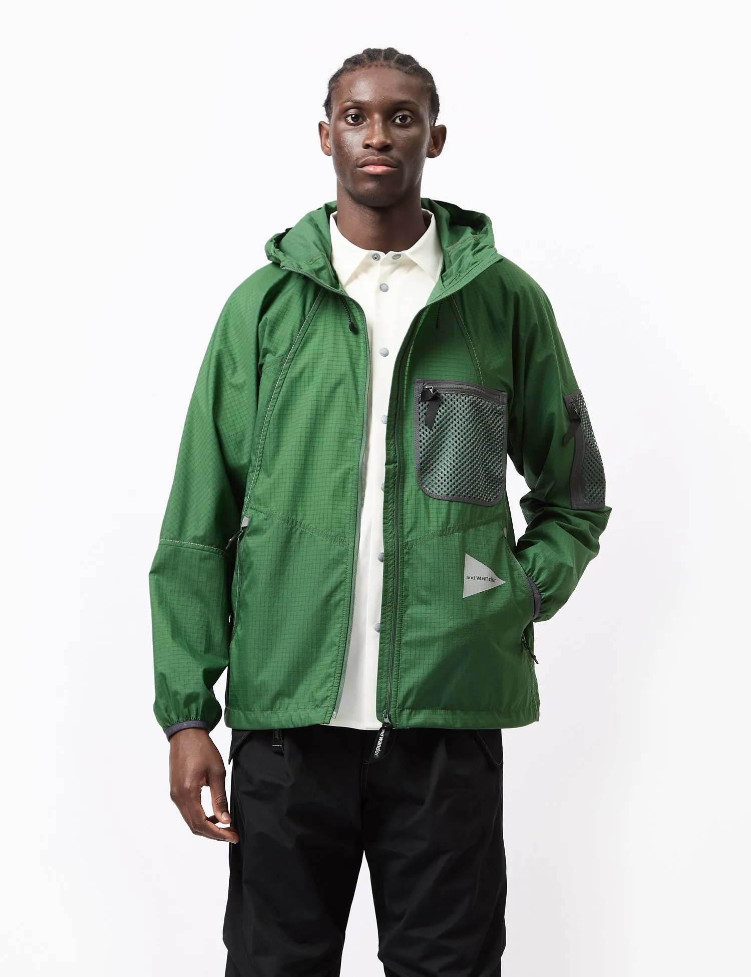 and Wander Breath Hooded Jacket (Rip Stop) - Green | Parallel