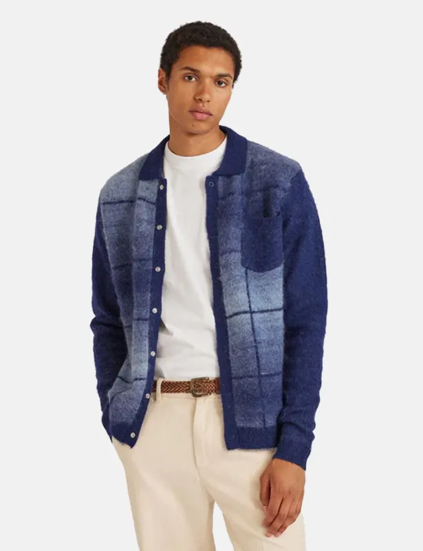 Percival Checker Gradient Bobcat Cardigan (Mohair) - Navy Blue sold by Article London