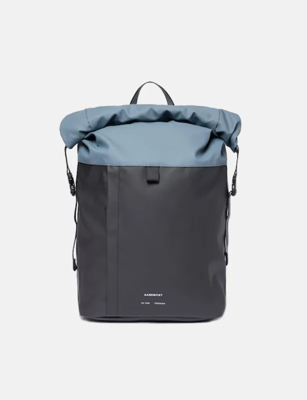 Sandqvist Konrad Rolltop Backpack (Recycled Poly) - Multi Black/Steel Blue sold by Article London