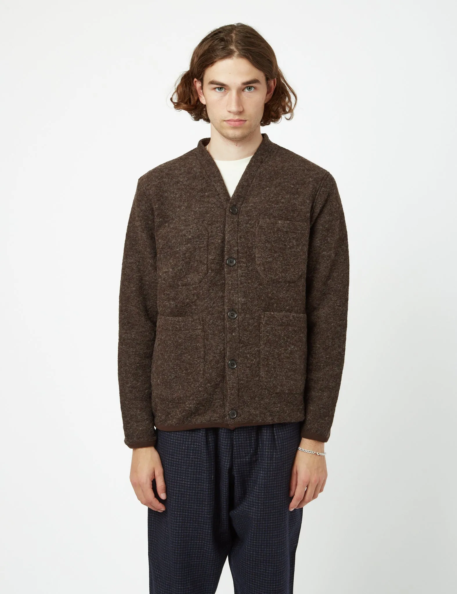 Universal Works Cardigan (Wool Fleece) - Brown sold by Article London
