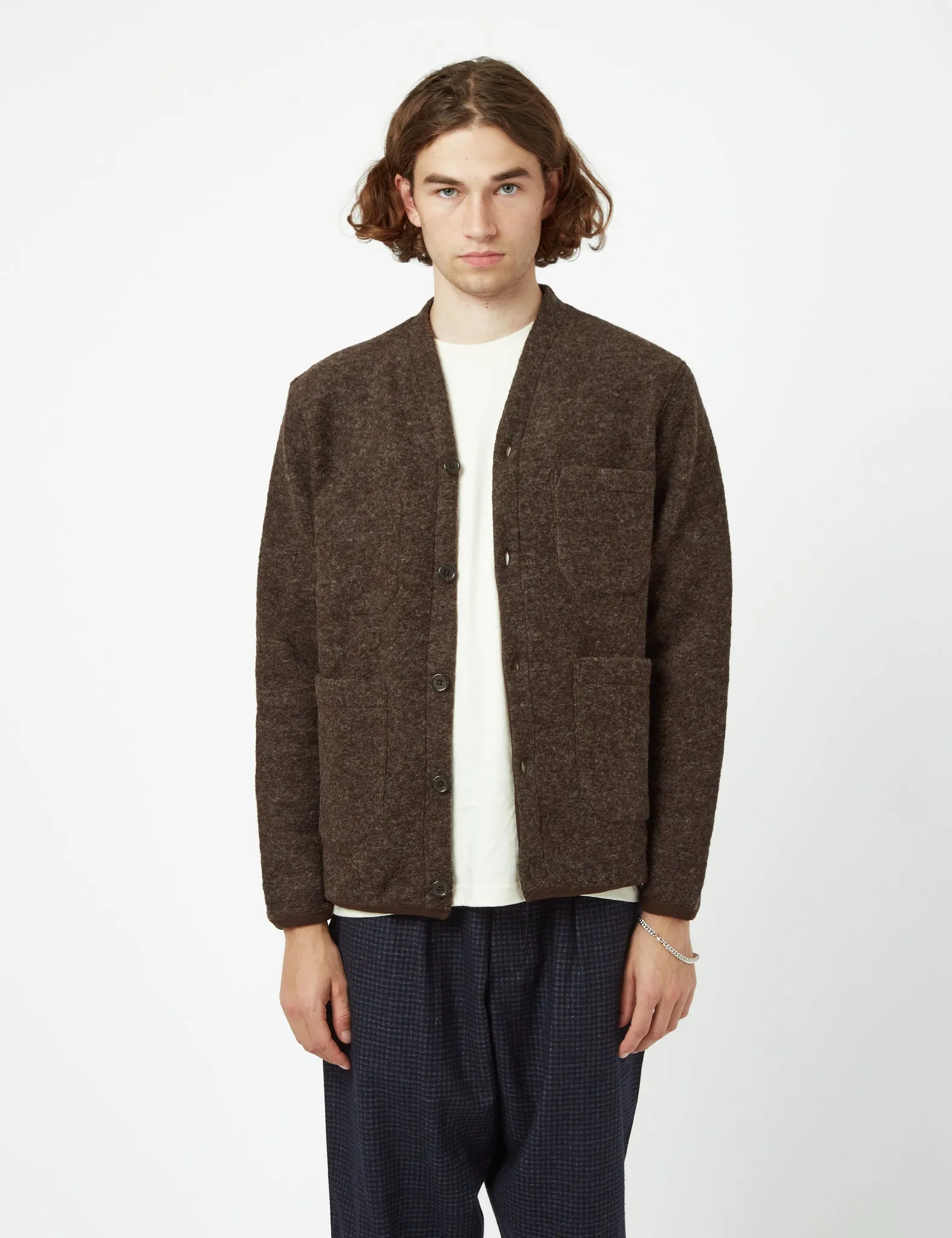 Universal Works Cardigan (Wool Fleece) - Brown sold by Article London product image thumbnail 4