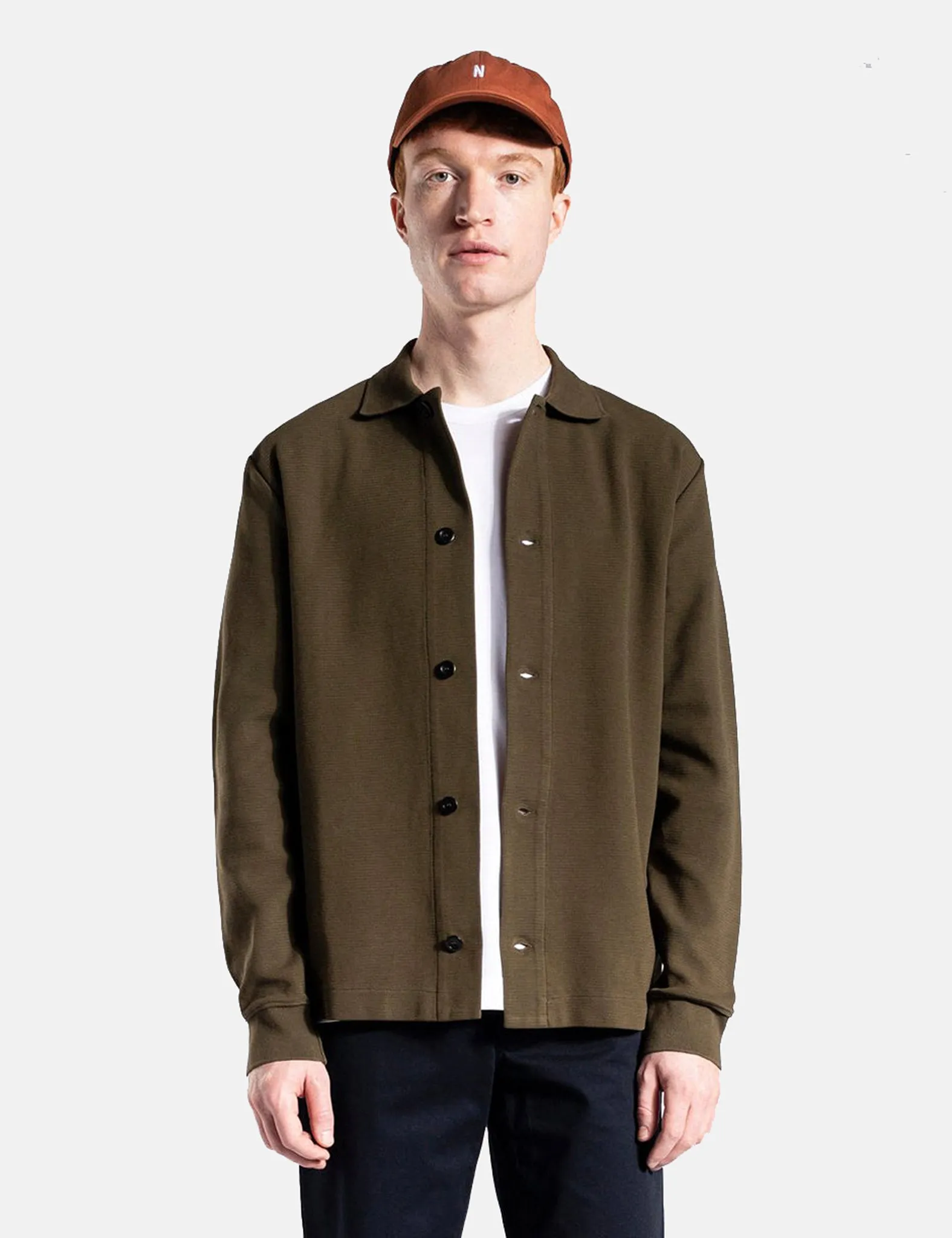 Norse Projects Jorn Textured Overshirt - Dark Olive Green sold by Article London
