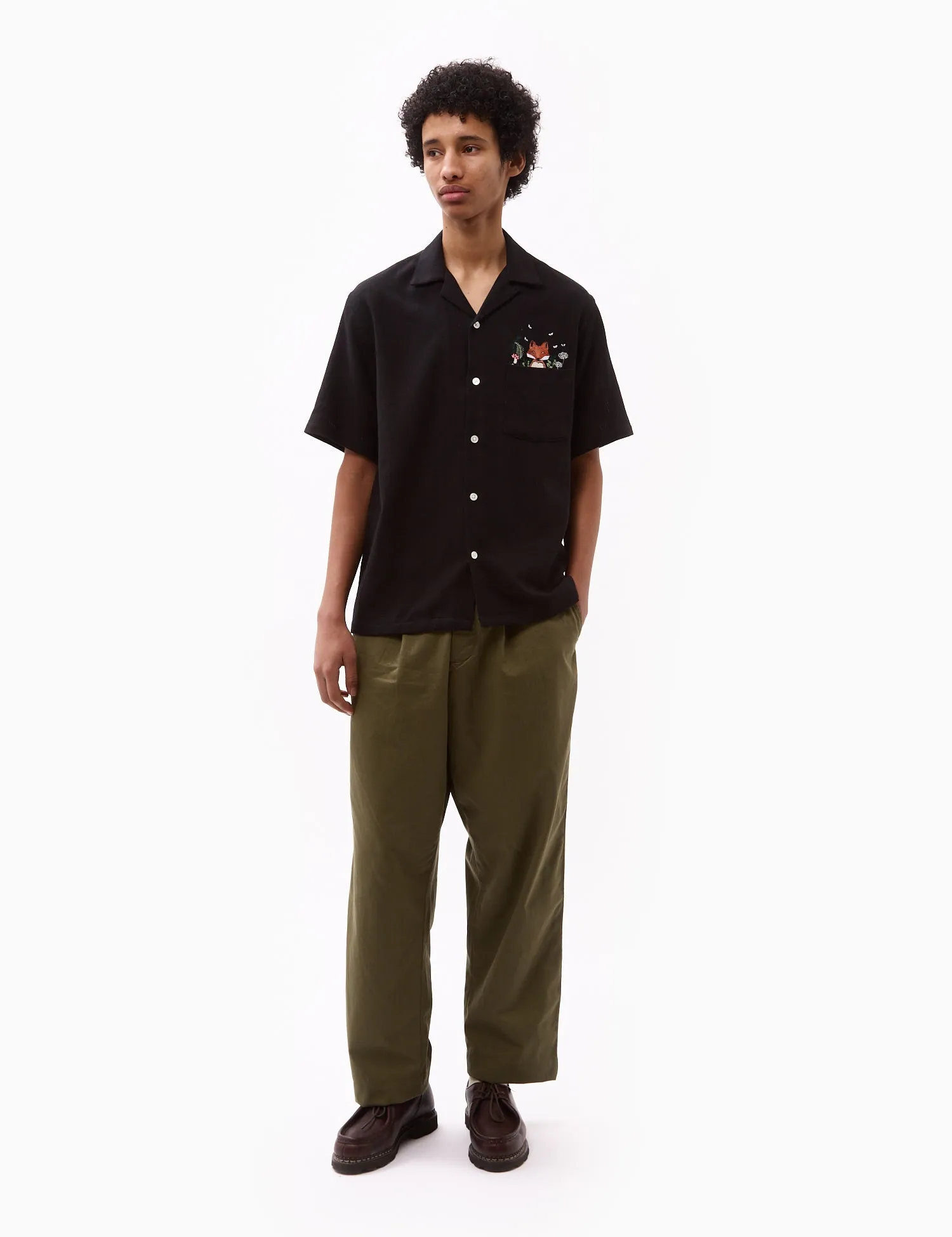 Portuguese Flannel Pique Embroidery Fox Shirt - Black sold by Article London product image thumbnail 3