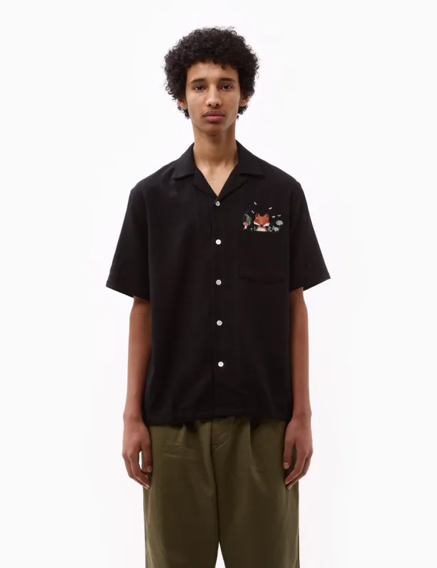 Portuguese Flannel Pique Embroidery Fox Shirt - Black sold by Article London