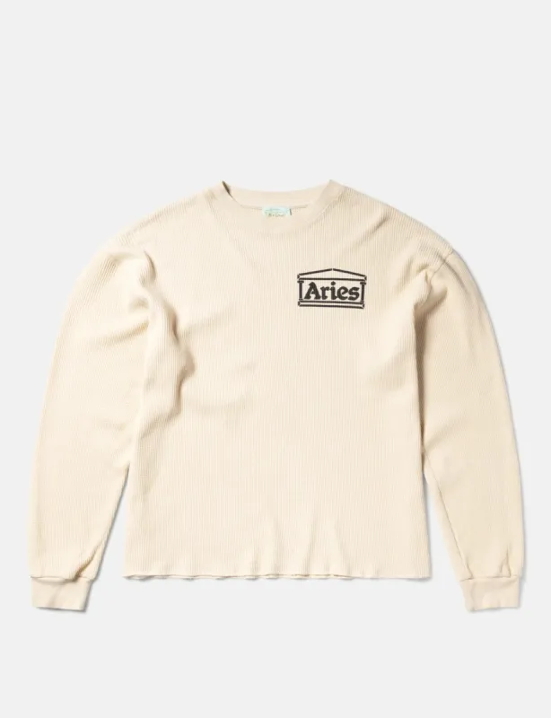 Aries Waffle Long Sleeve T-Shirt - Ecru sold by Article London