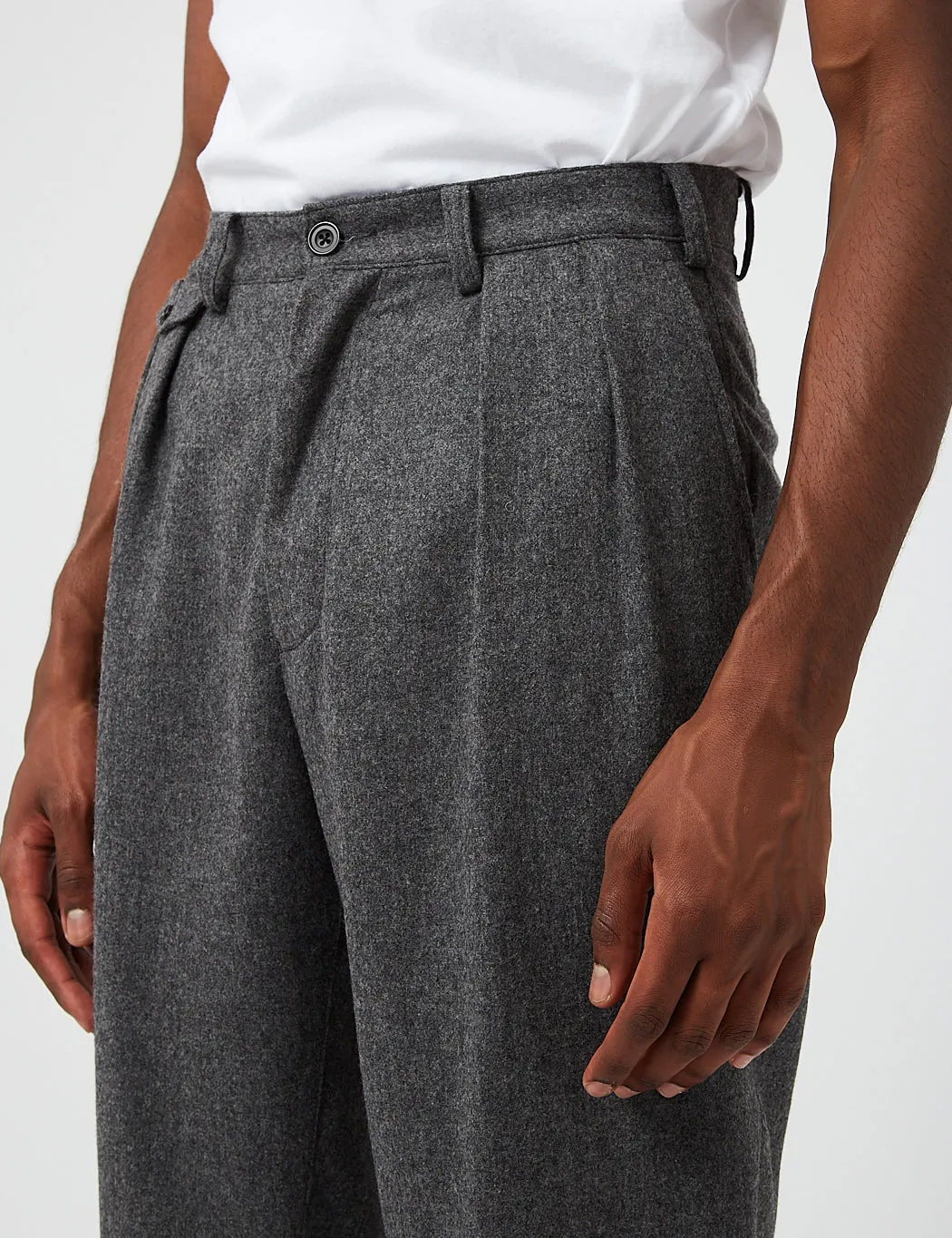 Beams Plus 2 Pleat Flannel Trousers - Grey sold by Article London product image thumbnail 2