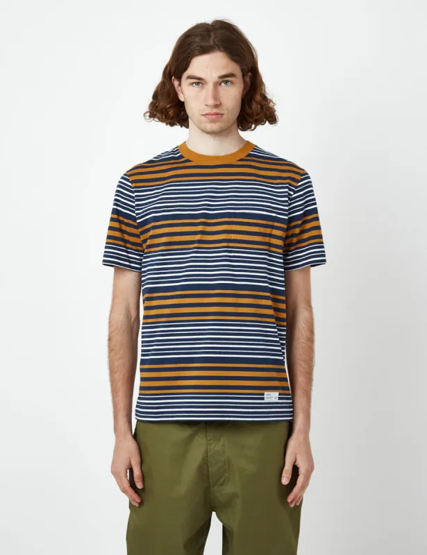 Bhode Shima Striped T-Shirt (Organic) - Navy/Cinnamon sold by Article London