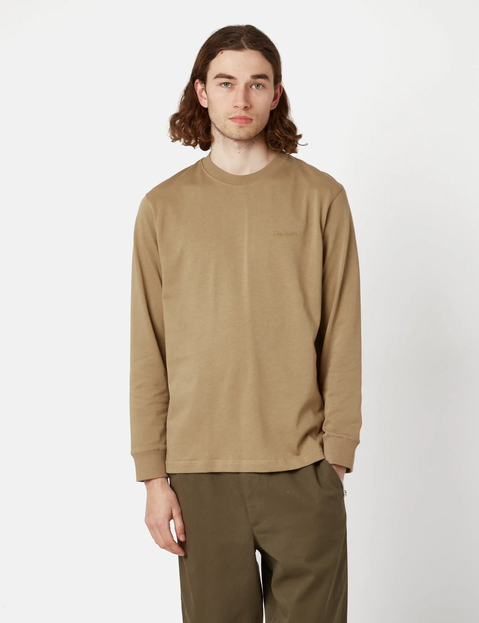 Norse Projects Johannes Heavy Logo Long Sleeve T-Shirt - Utility Khaki sold by Article London product image thumbnail 4