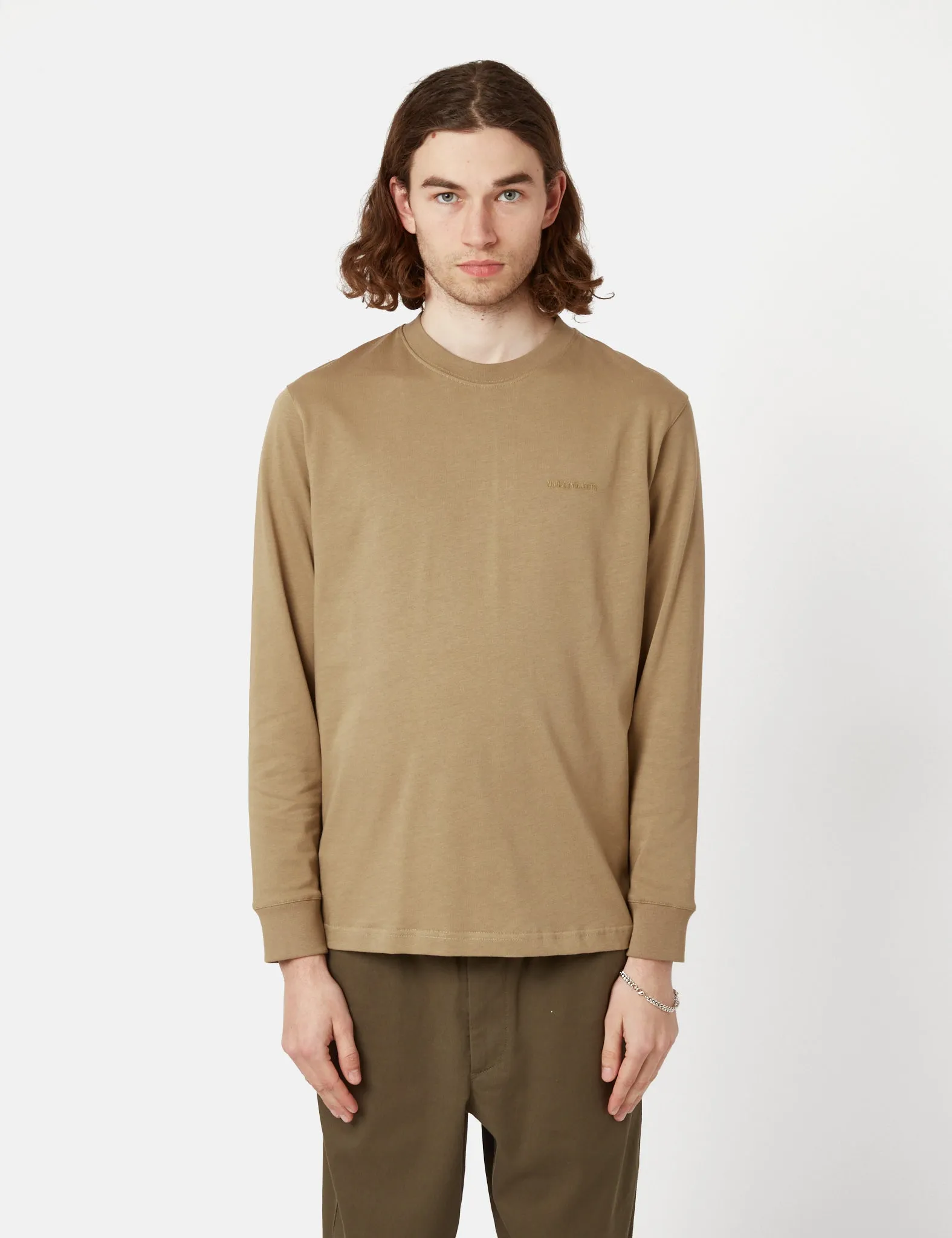 Norse Projects Johannes Heavy Logo Long Sleeve T-Shirt - Utility Khaki sold by Article London