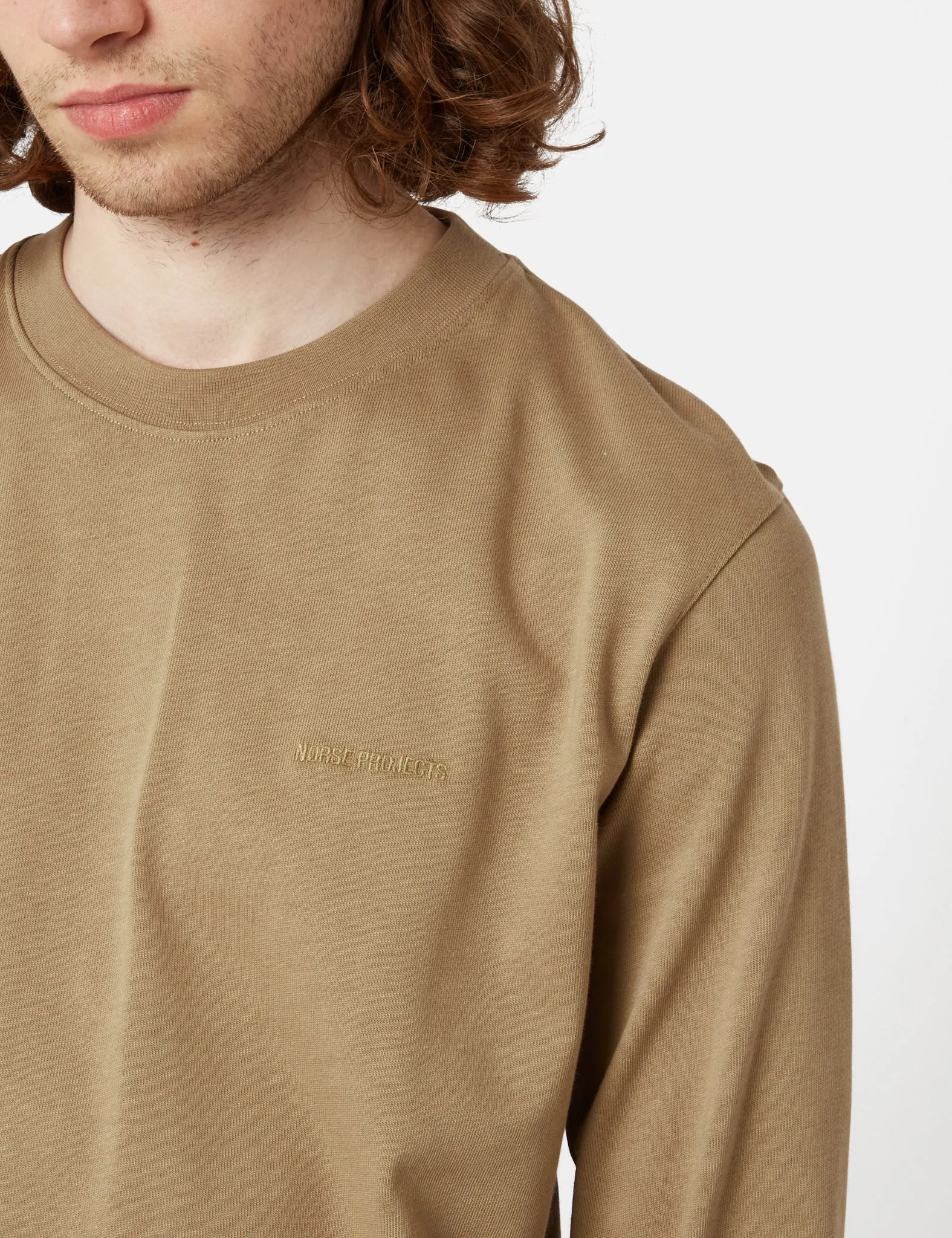 Norse Projects Johannes Heavy Logo Long Sleeve T-Shirt - Utility Khaki sold by Article London product image thumbnail 2