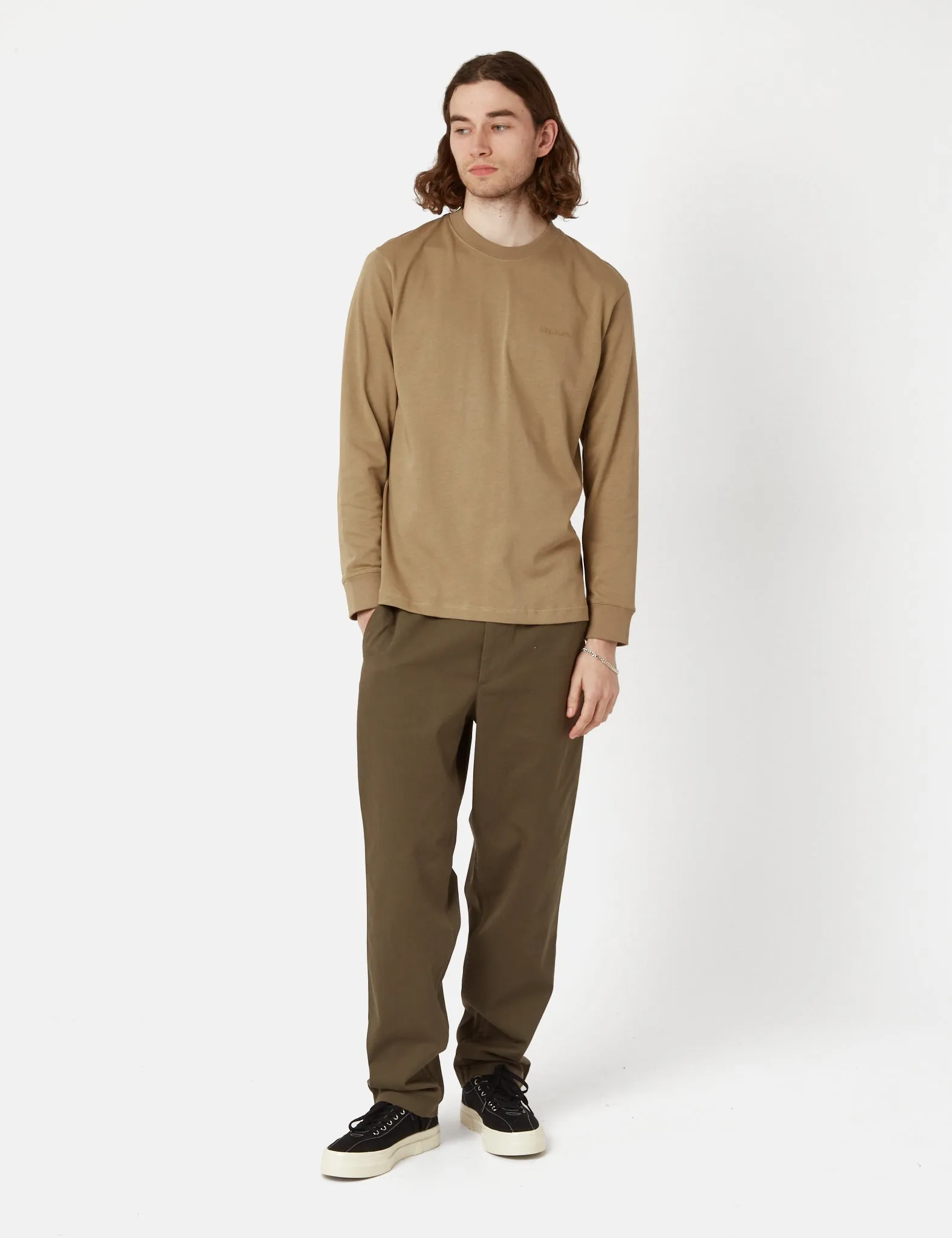 Norse Projects Johannes Heavy Logo Long Sleeve T-Shirt - Utility Khaki sold by Article London product image thumbnail 5