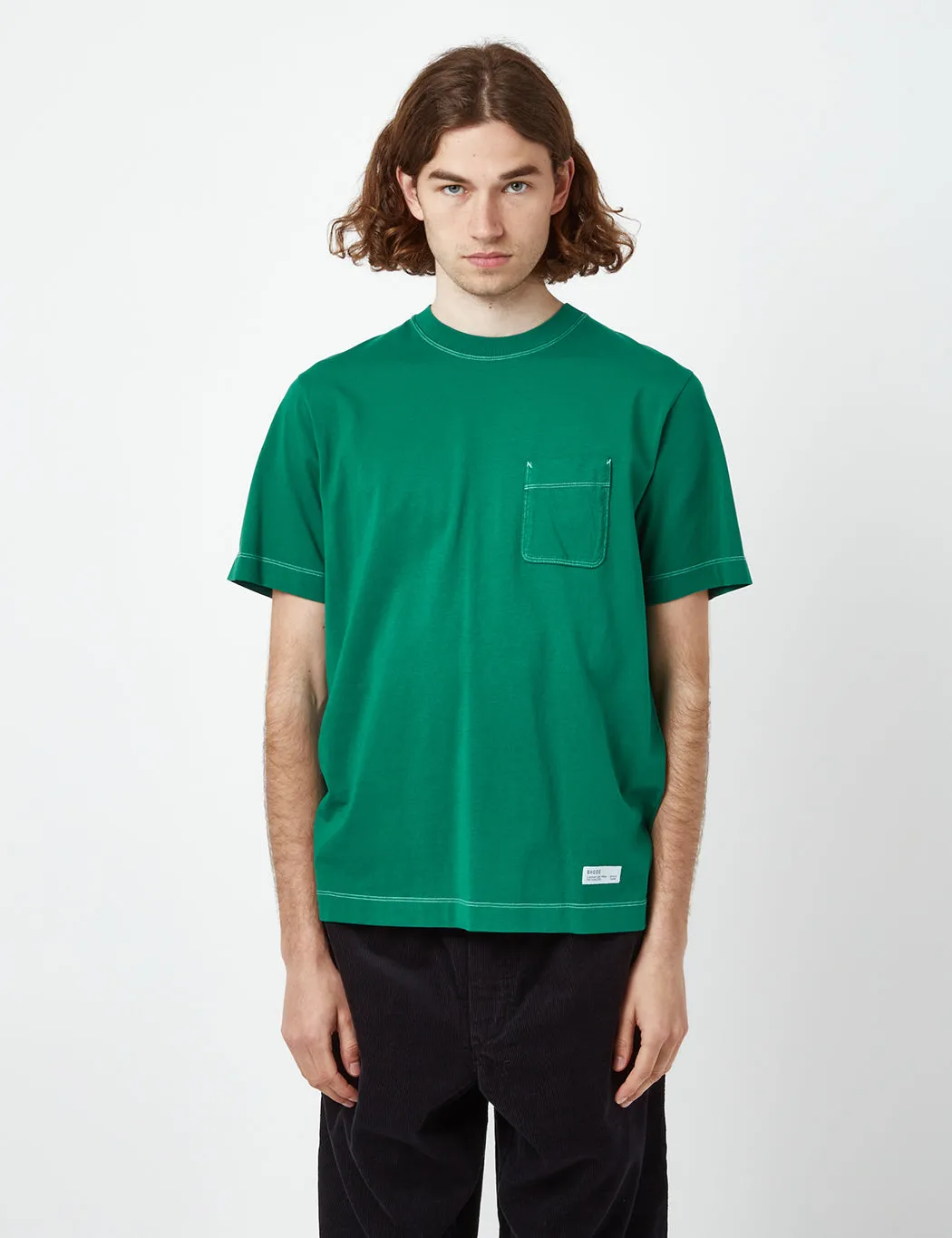 Bhode Contrast Stitch Pocket T-Shirt (Organic) - Pine Green sold by Article London