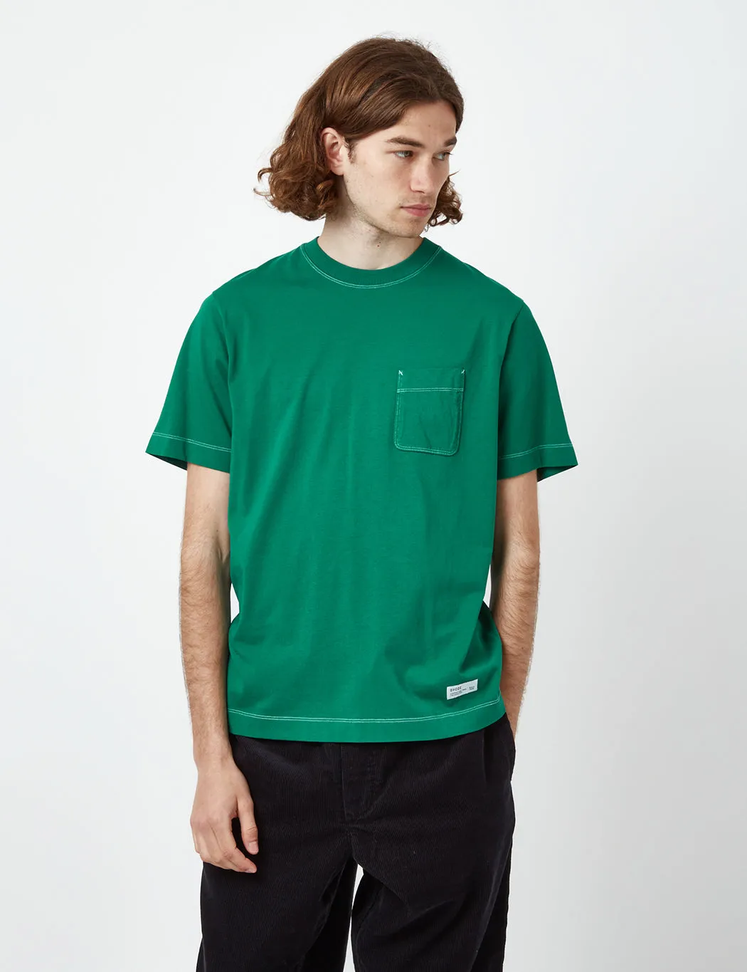 Bhode Contrast Stitch Pocket T-Shirt (Organic) - Pine Green sold by Article London product image thumbnail 4