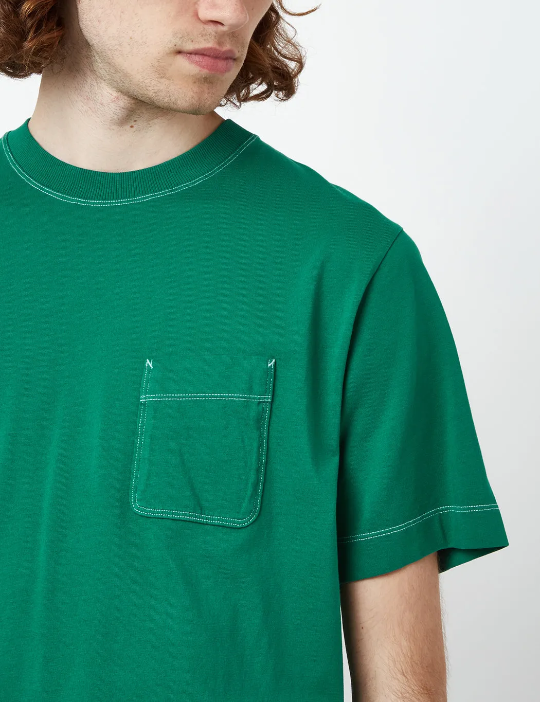 Bhode Contrast Stitch Pocket T-Shirt (Organic) - Pine Green sold by Article London product image thumbnail 2