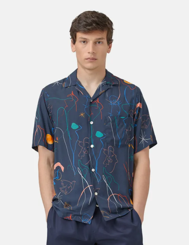 Portuguese Flannel Doodle 2 Shirt - Navy Blue sold by Article London